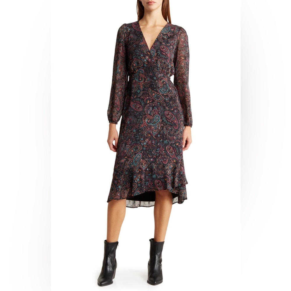 NWT- Lucky Brand Paisley Long Sleeve Midi Dress Size: L